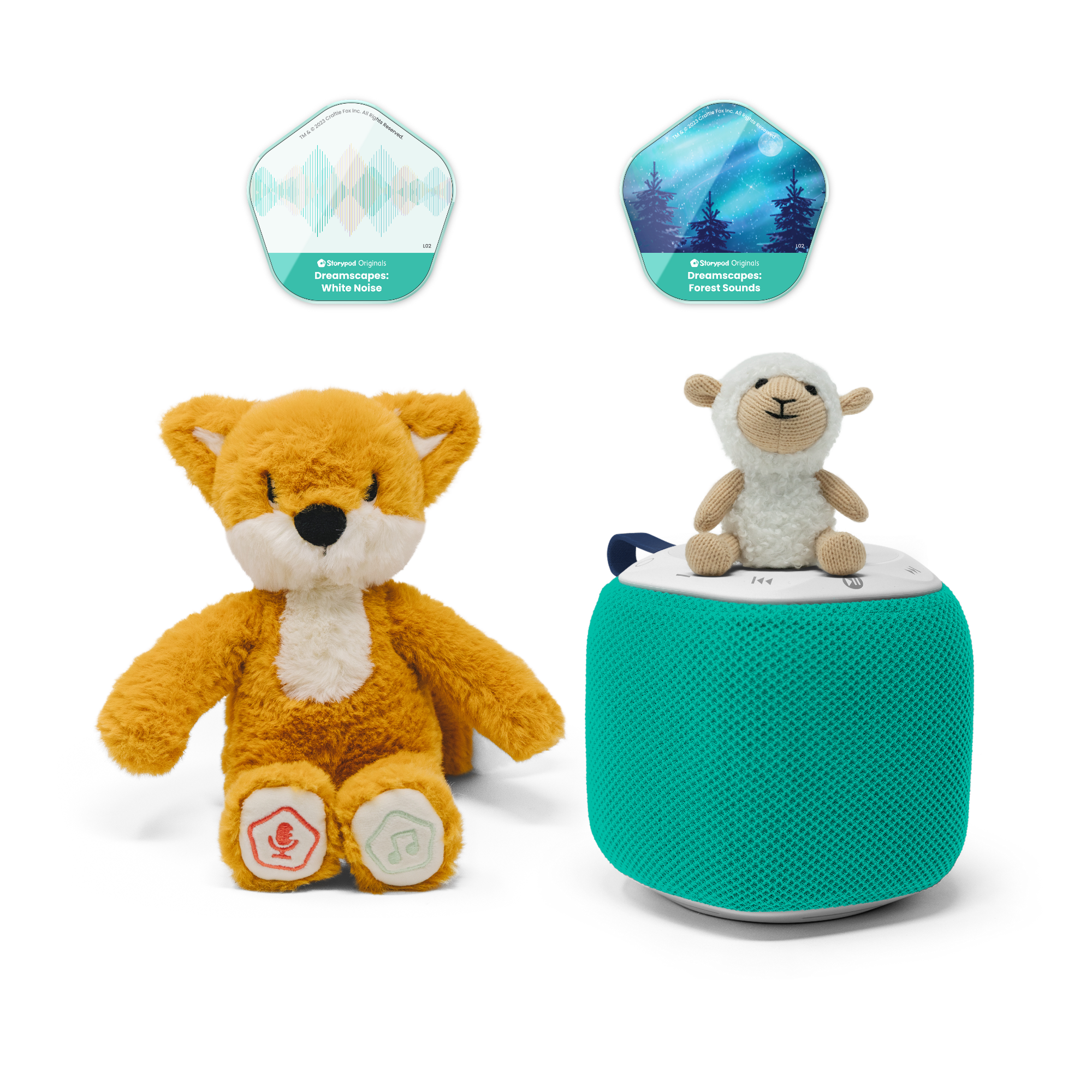 Storypod's Colors and Jungle Animals learning set with book, animal cards, and plush toy.