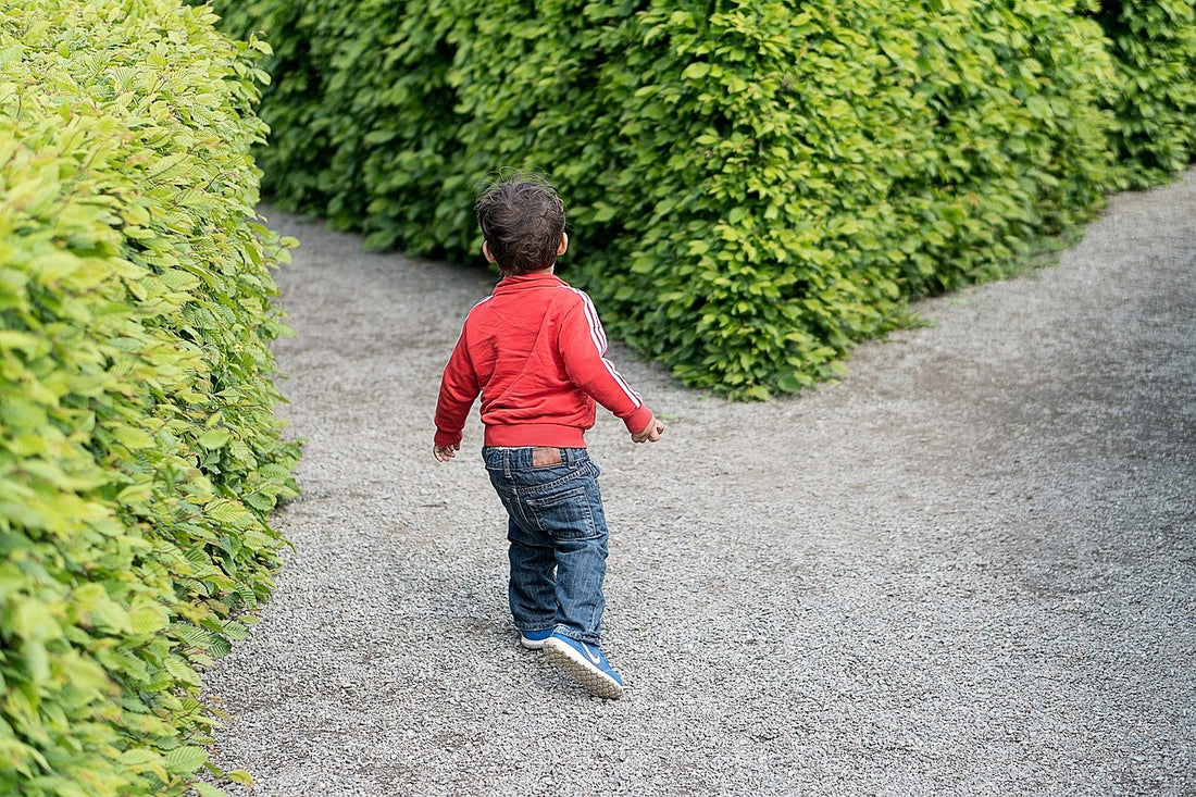 Child stands in front of two paths, one going left and one going right. There are several ways to help your child to learn to distinguish their left from their right.