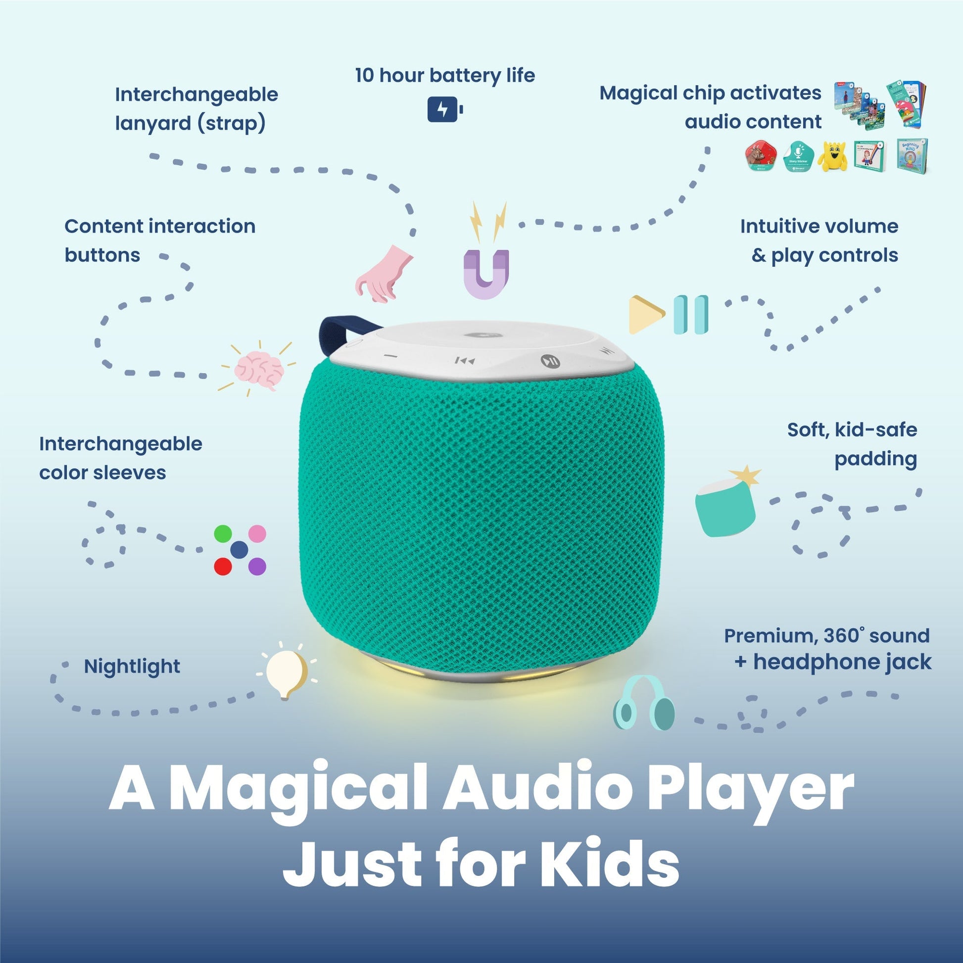 yoto make your own cards - 5 blank audio cards for use with kids player &  mini bluetooth speaker, play audiobook stories musi